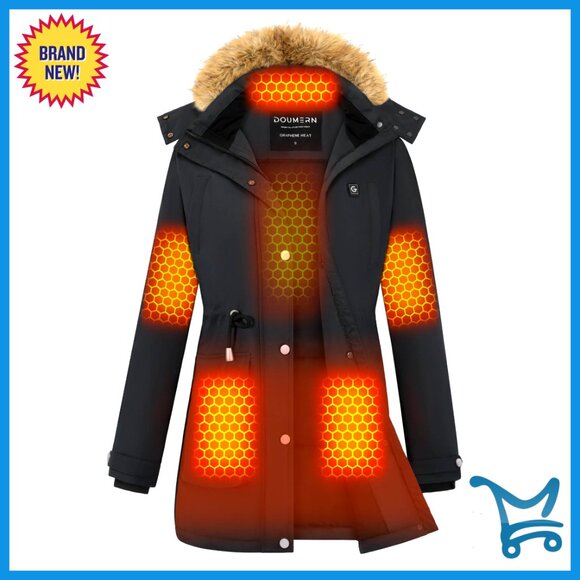 Heated Parka Jacket with Battery Pack Graphene Technology 6 Heating Zones